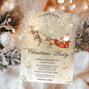 Invitation Fête de Noël de Père Noël Renne Flocon de Neige