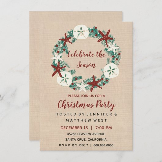 Invitation Fête de Noël de plage rustique côtière (Devant / Derrière)