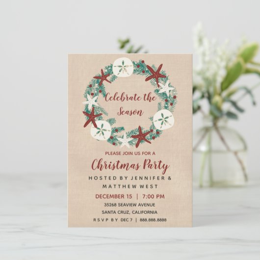 Invitation Fête de Noël de plage rustique côtière (Debout devant)