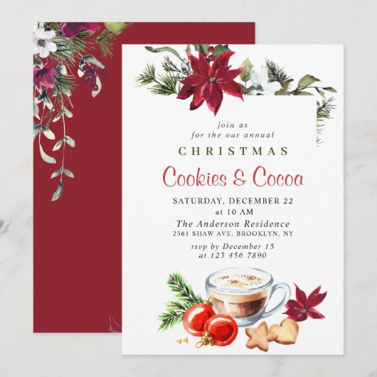 Invitation Fête de Noël de Poinsettia Cookies et cacao (Devant / Derrière)