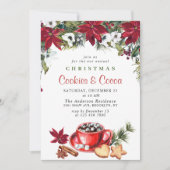 Invitation Fête de Noël de Poinsettia Cookies et cacao (Devant)