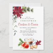 Invitation Fête de Noël de Poinsettia Cookies et cacao (Devant)