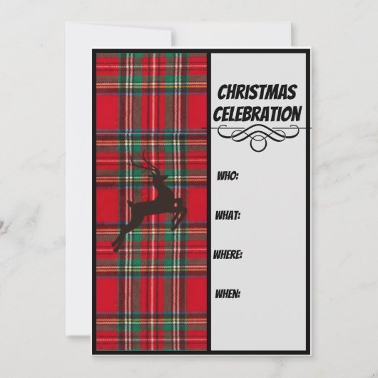 Invitation Fête de Noël de Red Plaid & Black Reindeer (Devant)
