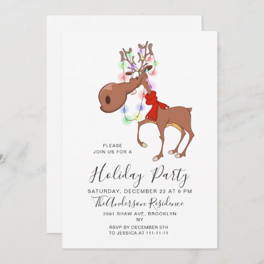 Invitation Fête de Noël de Reindeer (Devant / Derrière)
