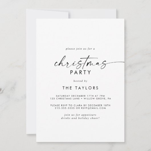 Invitation Fête de Noël de script moderne (Devant)