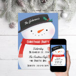 Invitation Fête de Noël de Snowman<br><div class="desc">Un bonhomme de neige avec casquette noir et foulard rouge</div>