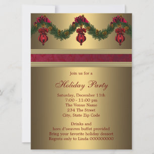 Invitation Fête de Noël de vacances en or rouge