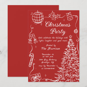 Invitation Fête de Noël de vacances fantaisiste dessinée à la