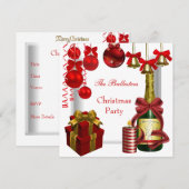 Invitation Fête de Noël de vacances Rouge Blanc Or (Devant / Derrière)