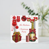 Invitation Fête de Noël de vacances Rouge Blanc Or (Debout devant)