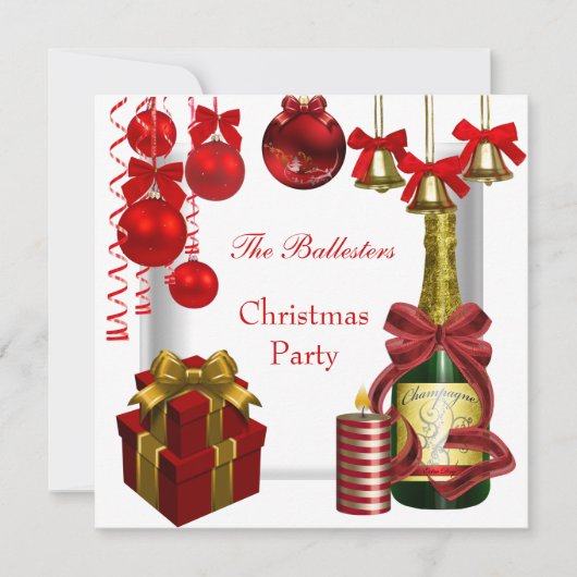 Invitation Fête de Noël de vacances Rouge Blanc Or (Devant)