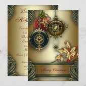 Invitation Fête de Noël de vacances Rouge Vert Or (Devant / Derrière)