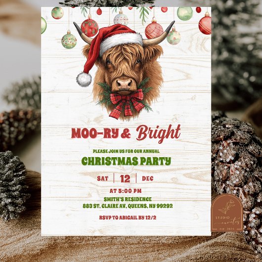 Invitation fête de Noël de vache highland
