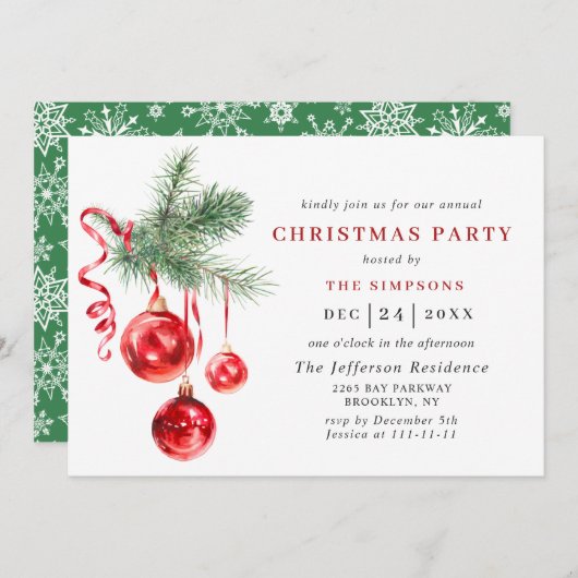 Invitation Fête de Noël de Watercolor (Devant / Derrière)