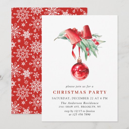 Invitation Fête de Noël de Watercolor (Devant / Derrière)