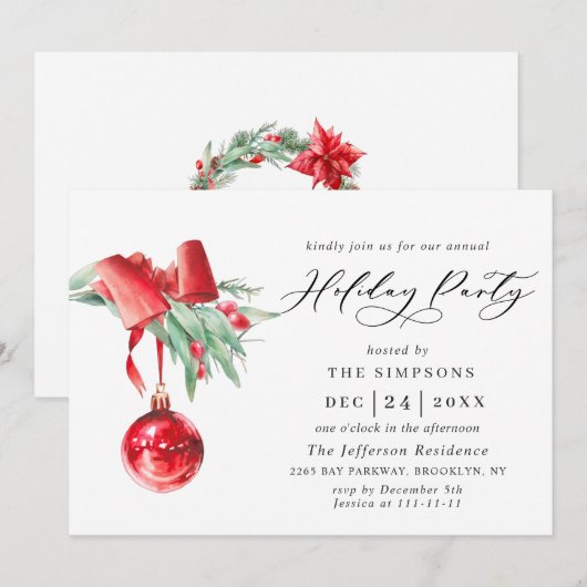 Invitation Fête de Noël de Watercolor (Devant / Derrière)