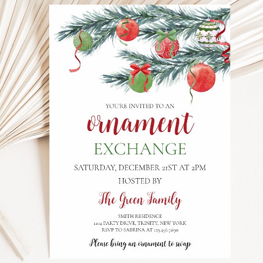 Invitation Fête de Noël d'échange d'ornements