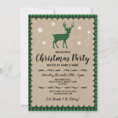 Invitation Fête de Noël Deer Flocon de neige Green Check (Devant)