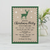 Invitation Fête de Noël Deer Flocon de neige Green Check (Debout devant)