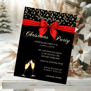 Invitation Fête de Noël d'Elegant, Bow, Wine Glass, Company
