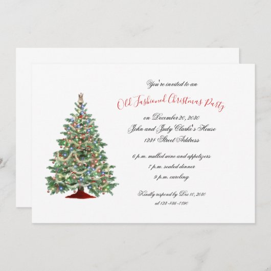 Invitation Fête de Noël démodée vintage (Devant / Derrière)