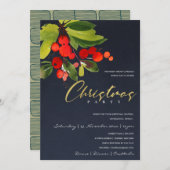 INVITATION FÊTE DE NOËL D'ENTREPRISE À THÈME BAIE ROUGE NAVY (Devant / Derrière)