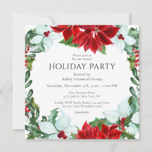 Invitation Fête de Noël d'entreprise au poinsettia aquarelle