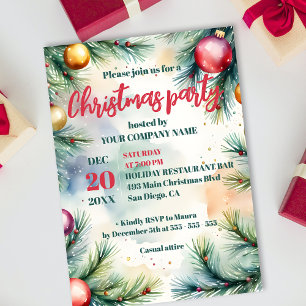 Invitation Fête de Noël d'entreprise au thème pin aquarelle