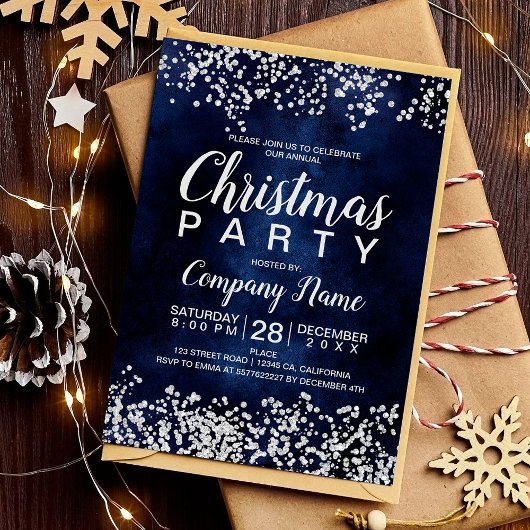 Invitation Fête de Noël d'entreprise bleu argent