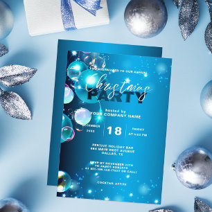 Invitation Fête de Noël d'entreprise Bulle Bleue Lumineuse