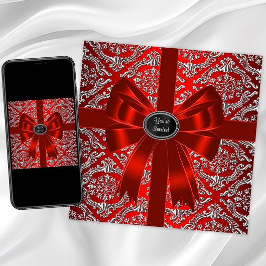 Invitation Fête de Noël d'entreprise Damassé Rouge Argent