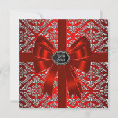 Invitation Fête de Noël d'entreprise Damassé Rouge Argent (Devant)