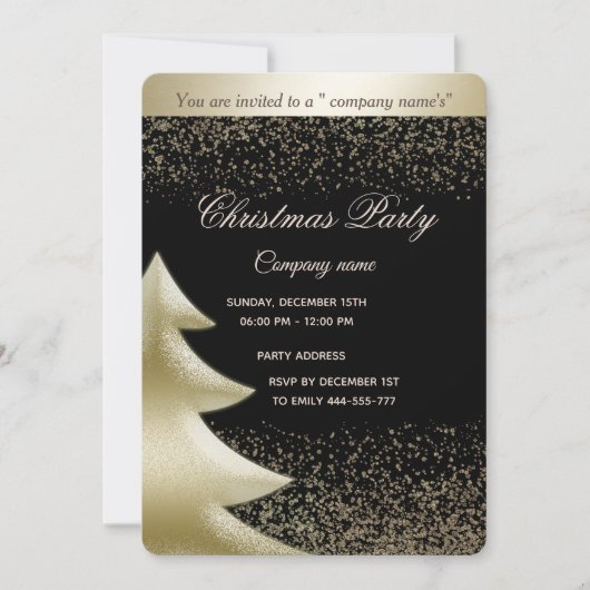 Invitation Fête de Noël d'entreprise de luxe doré noir (Devant)