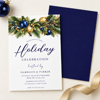 Invitation Fête de Noël d'entreprise du bureau Bleu & Or