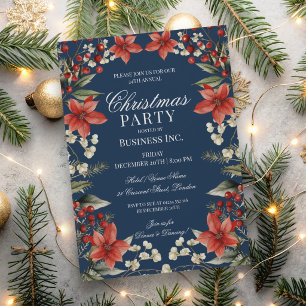 Invitation Fête de Noël d'entreprise ÉLÉGANTE Hiver Bleu Nuit