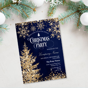 Invitation Fête de Noël d'entreprise élégante Navy avec paill
