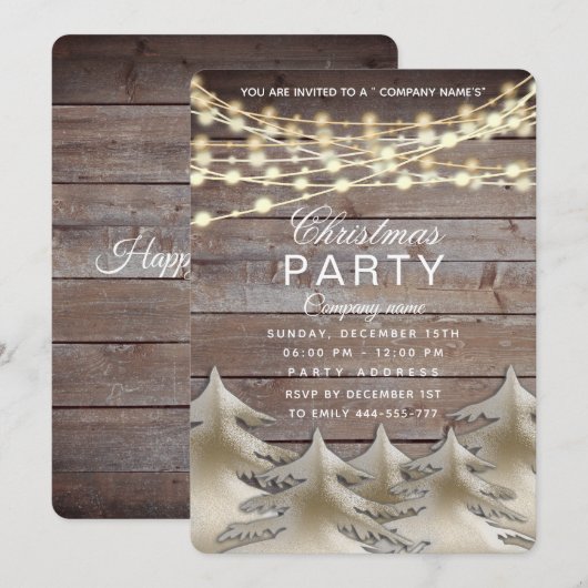Invitation Fête de Noël d'entreprise en or de bois rustique I (Devant / Derrière)