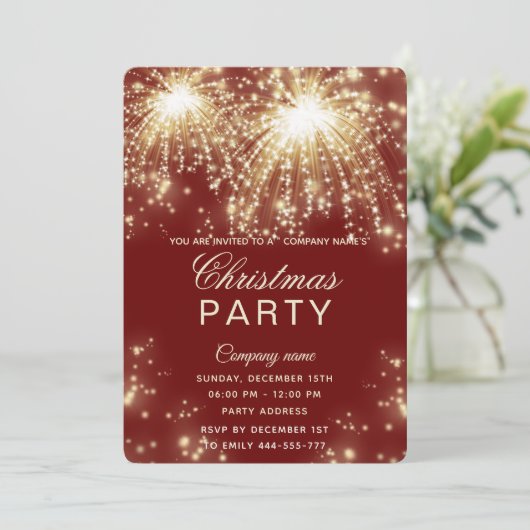 Invitation Fête de Noël d'entreprise en or Firework (Debout devant)