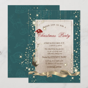Invitation Fête de Noël d'entreprise Étincelante, Verre, Vert