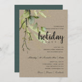 INVITATION FÊTE DE NOËL D'ENTREPRISE FEUILLAGE VERT KRAFT (Devant / Derrière)