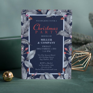 Invitation Fête de Noël d'entreprise Fleur Bleue Aquarelle