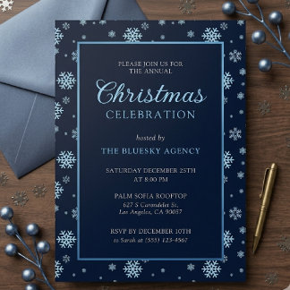 Invitation Fête de Noël d'entreprise Flocon de Neige Bleu Mod
