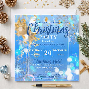Invitation Fête de Noël d'entreprise Flocon de neige Or bleu