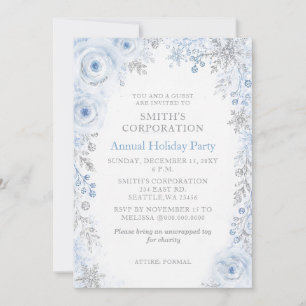 Invitation Fête de Noël d'entreprise Flocons de Neige Bleu Ar