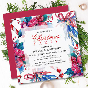 Invitation Fête de Noël d'entreprise Floral Aquarelle