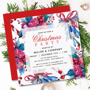 Invitation Fête de Noël d'entreprise Floral Aquarelle