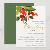 INVITATION FÊTE DE NOËL D'ENTREPRISE GREEN RED BERRY (Devant / Derrière)