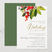 INVITATION FÊTE DE NOËL D'ENTREPRISE GREEN RED BERRY (Devant / Derrière)