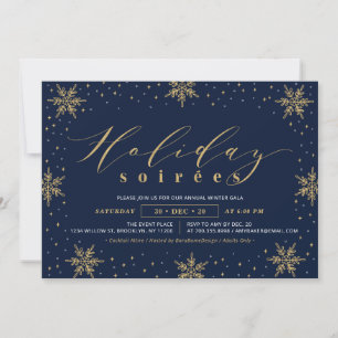 Invitation Fête de Noël d'entreprise Or et Bleu Marine