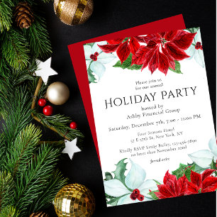 Invitation Fête de Noël d'entreprise Poinsettia aquarelle